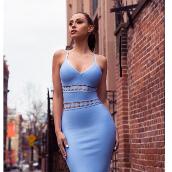 Miss Circle Light Blue Cut Out Bandage Dress - Picture 4 of 8